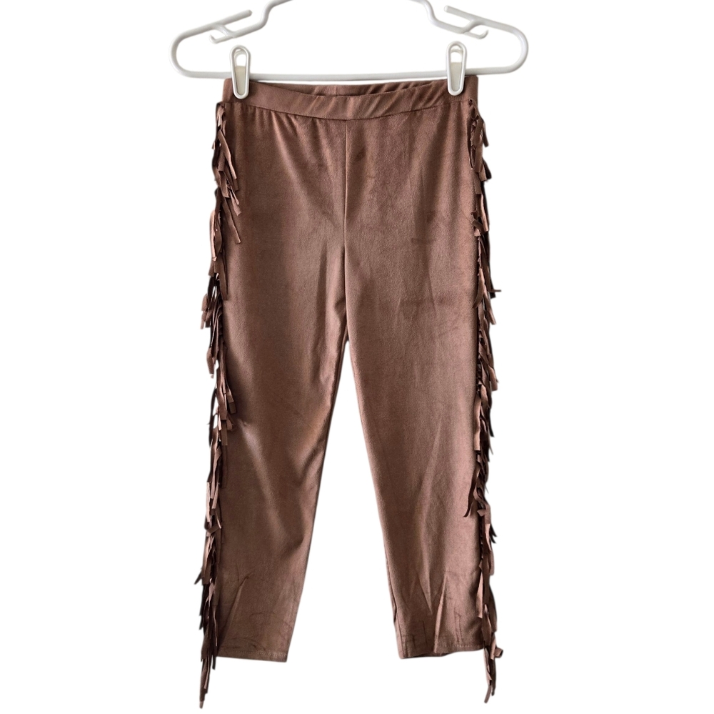 Hayden Girls Boho Western Faux Suede Fringe Pull On Pants Brown Medium